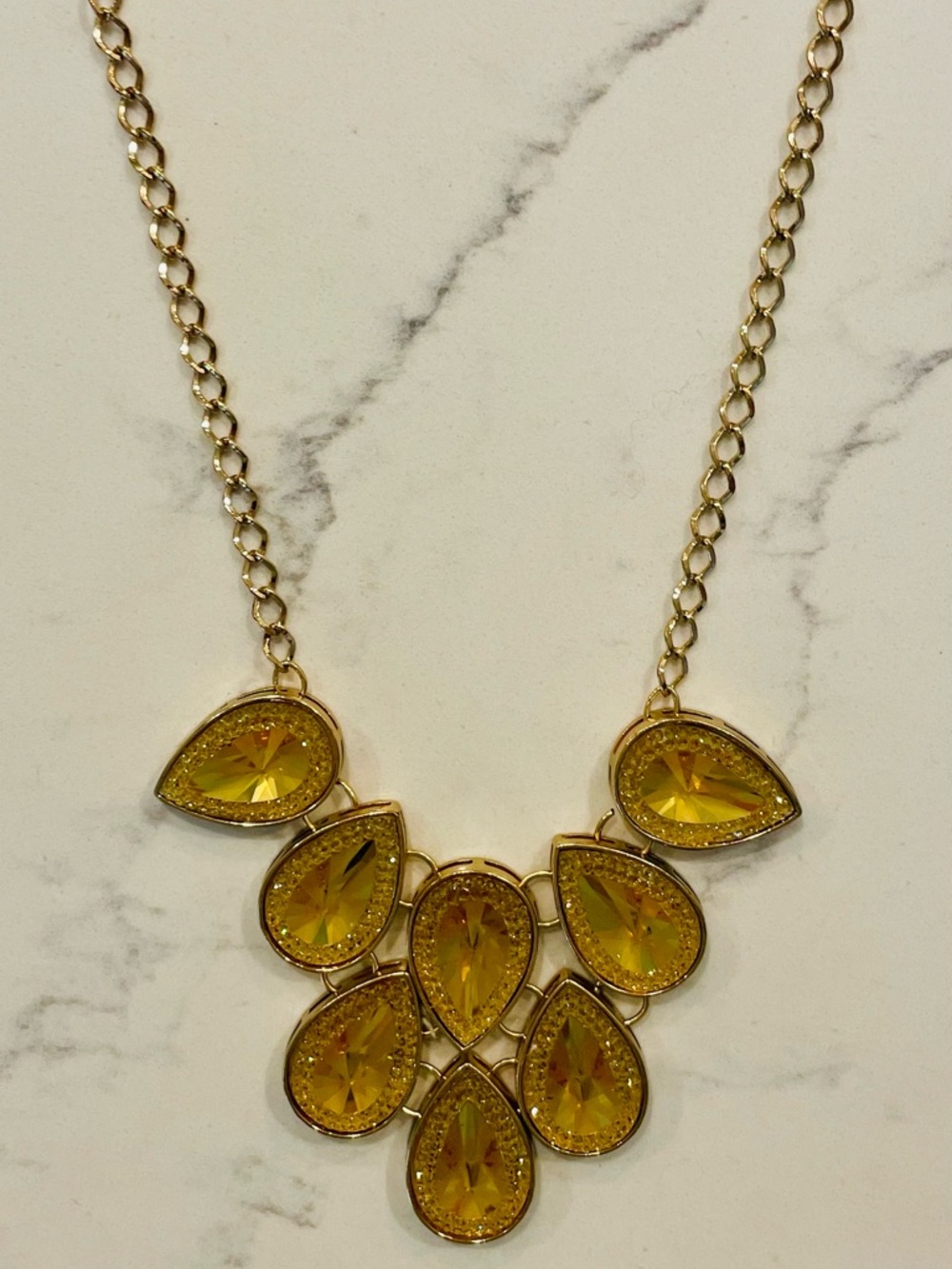 Gold-Tone Yellow Teardrop Statement Necklace